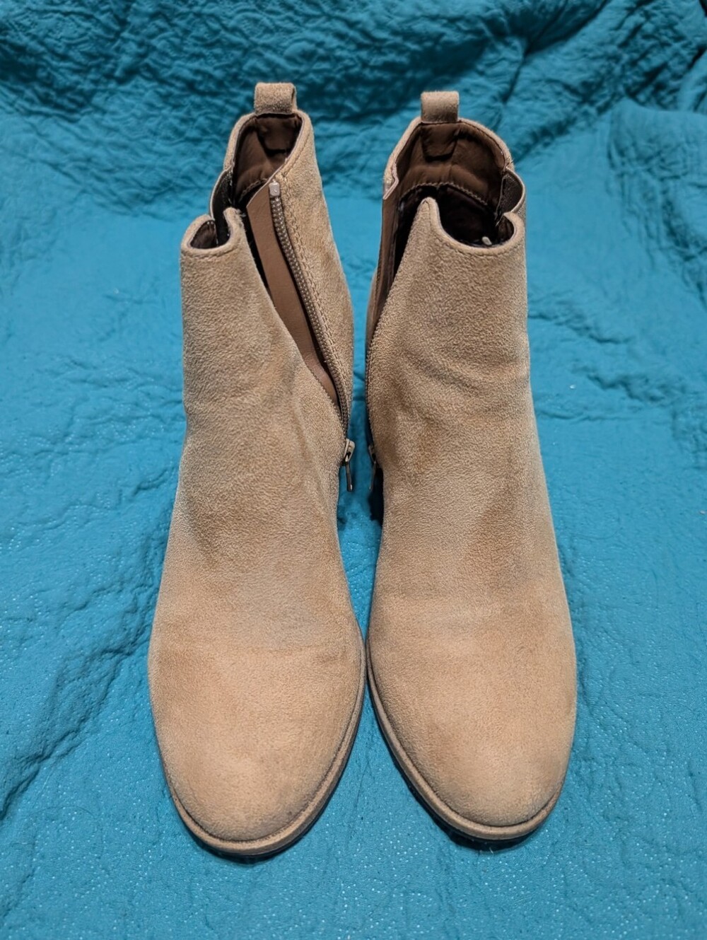 White Mountain Women's Tan Suede Ankle Booties with Side Zip Size 10
